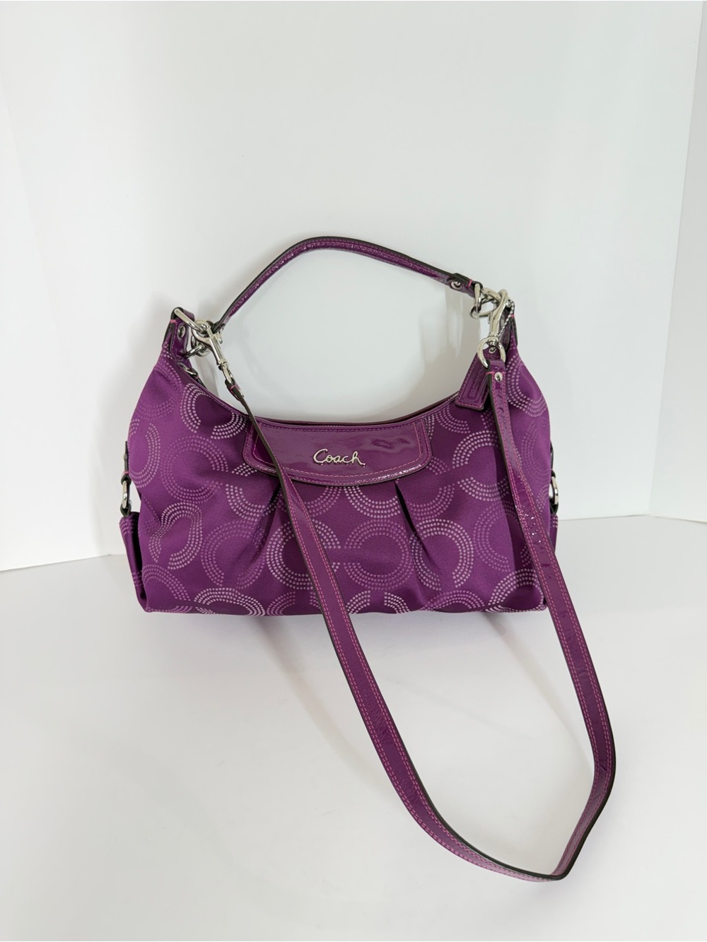 Coach Womens Ashley Dotted Op Art Y2K Convertible Hobo Purple F20031 Crossbody